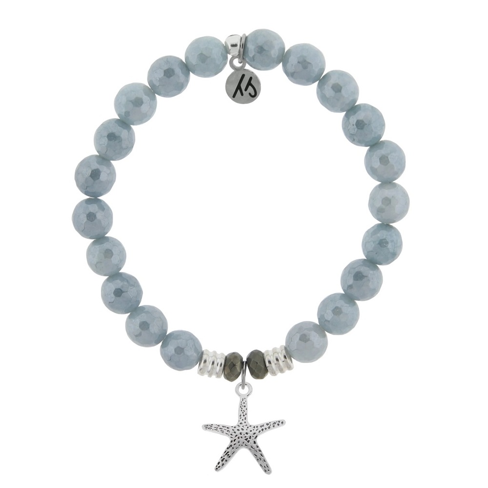 T. Jazelle Blue Quartzite 8mm Stone Bracelet with Sterling Silver Starfish Charm